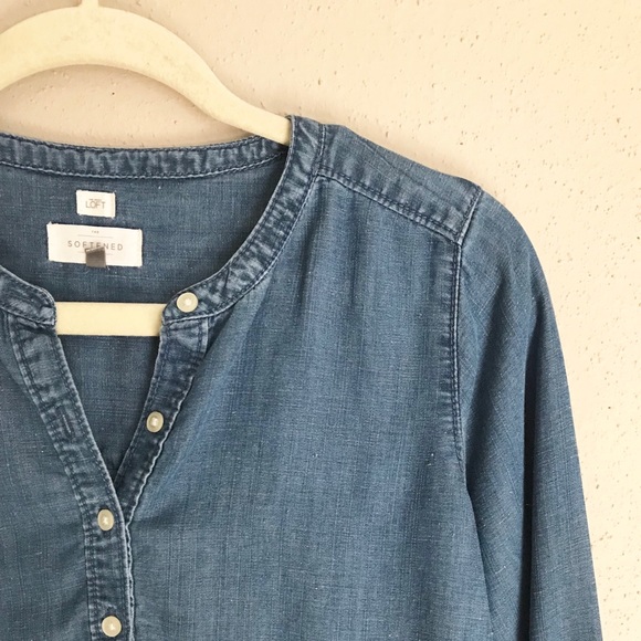 Loft Softened Chambray Popover Top - Picture 1 of 7